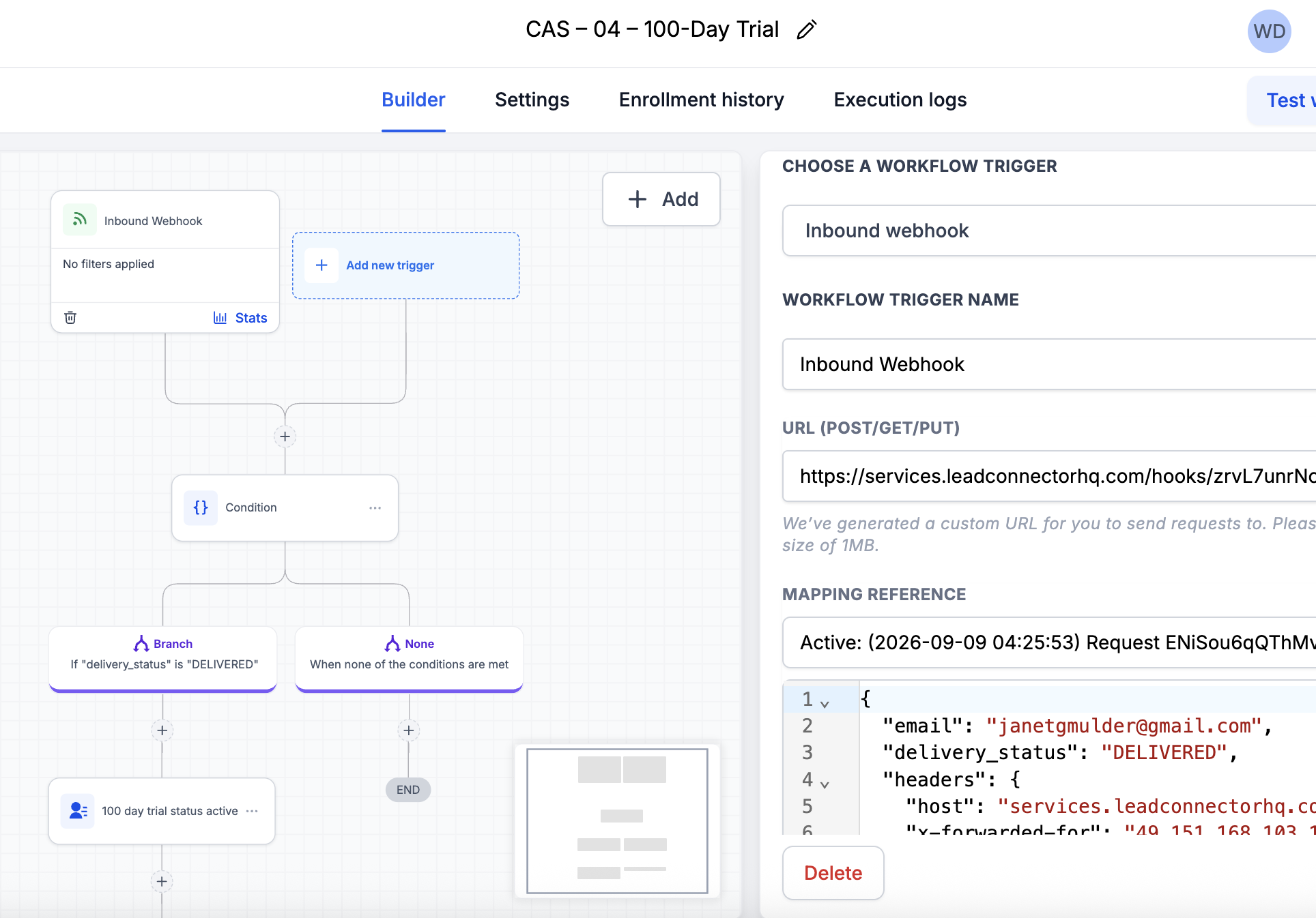 GoHighLevel inbound webhook configuration